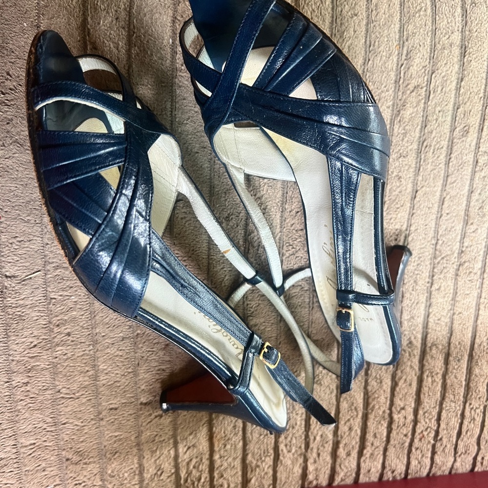 2 pt lot Vintage GAROLINI Women's BLUE and white high heel shoes 5 M Sandals